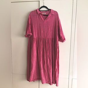 Ichi Antiquities pink plaid linen dress